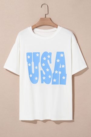 Sky Blue USA Graphic Crewneck Plus Size Patriotic Tee - Image 6