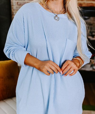 Myosotis Plus Size Ribbed Textured Long Sleeve T Shirt