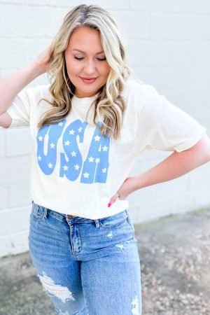 Sky Blue USA Graphic Crewneck Plus Size Patriotic Tee - Image 5