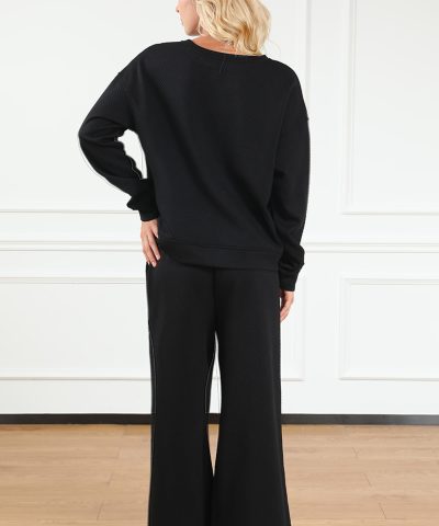 Black Ultra Loose Textured 2pcs Slouchy Outfit