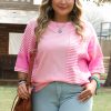 Pink Stripe Patchwork Colorblock Plus Size T Shirt