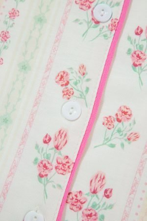 Beige Floral Print Contrast Pipping Short Pajamas Set - Image 6