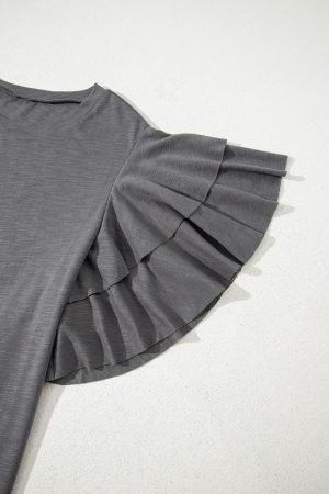Alternative view of Dark Grey Double Ruffled Short Sleeve Plus Size Top