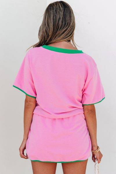 Bonbon Colorblock Edge Drop Shoulder T Shirt and Skort 2Pcs Set
