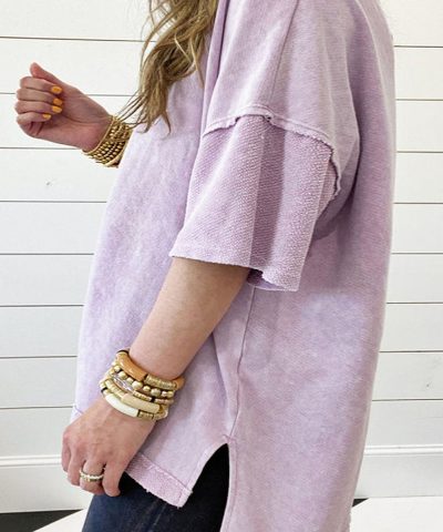 Orchid Petal Mineral Wash Drop Sleeve Patchwork Plus Tee