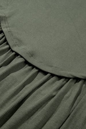 Mist Green Plus Size Thermal Knitted Babydoll Flare Top - Image 7