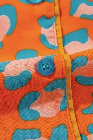 Orange Leopard Print Long Sleeve Shirt and Shorts Pajama Set - Image 8