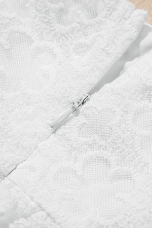 White Floral Lace Puff Sleeve Empire Waist Mini Dress - Image 10