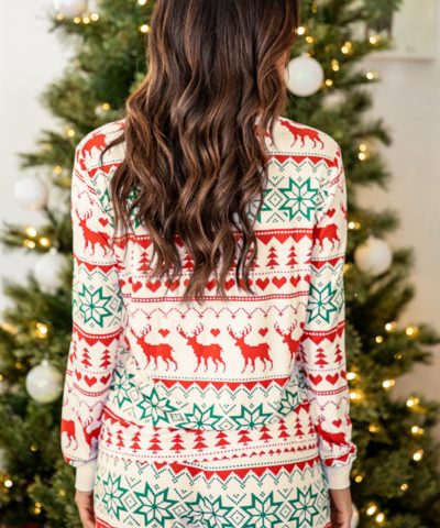 White Christmas Print Pullover and Pants Lounge Set