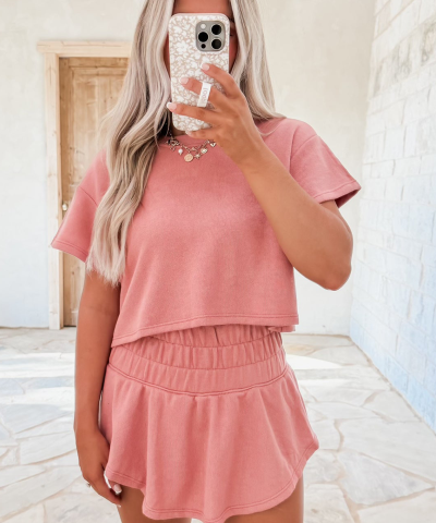 Blossom 2pcs Cropped Tee and Ruffle High Waist Skort Set