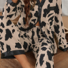 Khaki Cheetah Contrast Trim Loose Fit Two Piece Sleepwear