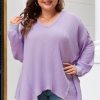 Orchid Petal Plus Size Waffle Knit Exposed Seam Flowy Top