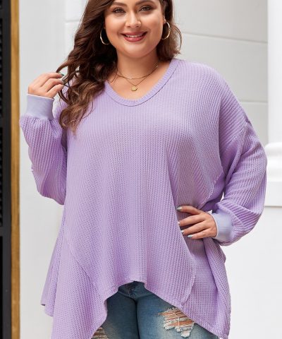 Orchid Petal Plus Size Waffle Knit Exposed Seam Flowy Top