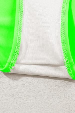 Green Striped Patchwork Spaghetti Strap High Waist Bikini Swimsuit - Image 8