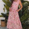 Pink Floral Lace Tied Strap Empire Waist Maxi Dress