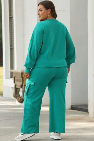 Alternative view of Solid Color Pullover Top and Cargo Pants Set