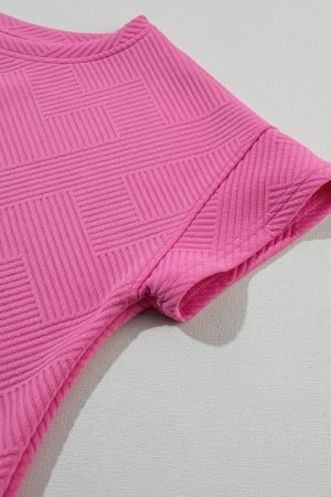 Strawberry Pink 2pcs Solid Textured Drawstring Shorts Set - Image 9