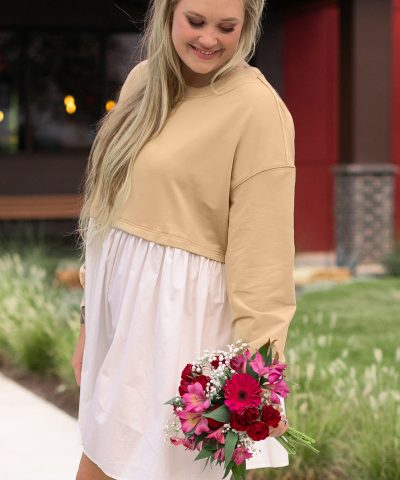 Apricot Color Block Patchwork Ruffled Plus Size Mini Dress