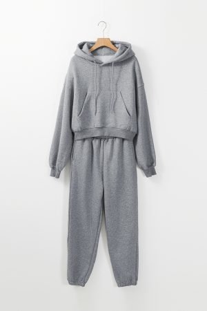 Gray Solid Drop Shoulder Hoodie and Joggers Activewear Set - Image 6