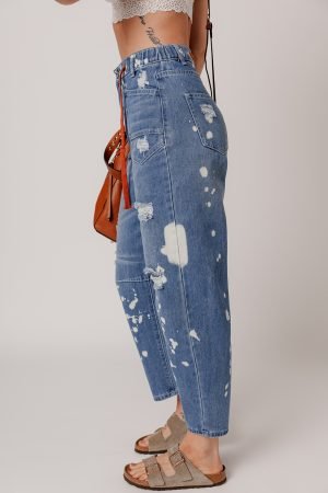 Ashleigh Blue Ripped Splattering Paint Rope Waist Cropped Straight Jeans - Image 3