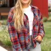 Red Plus Size Plaid Print Buttoned Shirt