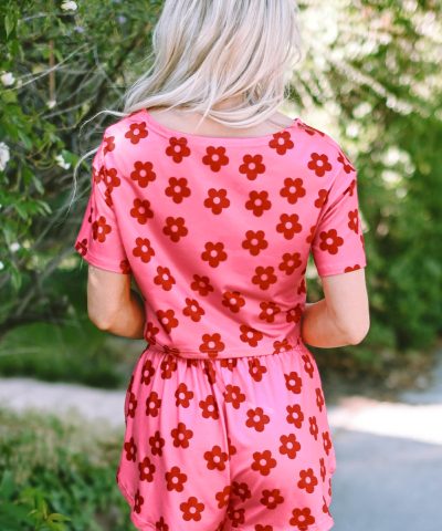 Rose Floral Print Crop Tee and Shorts Lounge Set