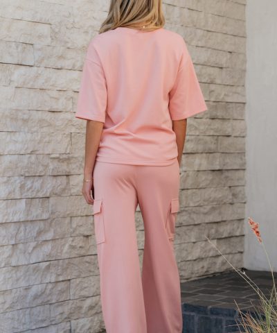 Apricot Pink Half Sleeve T-Shirt & Cargo Sweatpants Set