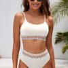 White Textured Contrast Banding Bikini High Waist 2pcs Swimsuit