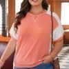 Carrot Twist Rib Colorblock Hi Low Plus Size Short Sleeve Top
