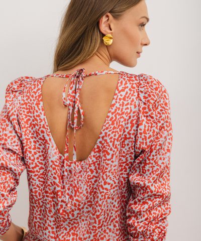 Tomato Red Leopard Print Long Sleeve Hollowed Back Split Mini Dress