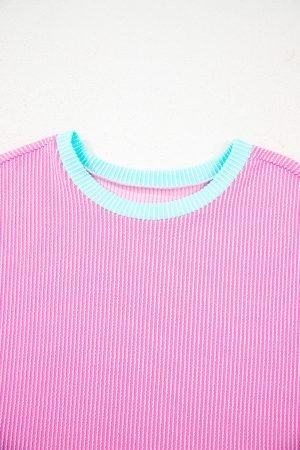 Bonbon Plus Size Color Block Corded Knit Tee and Shorts Set - Image 6
