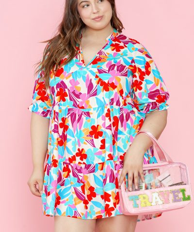 Multicolour Floral Tiered V Neck Plus Dress