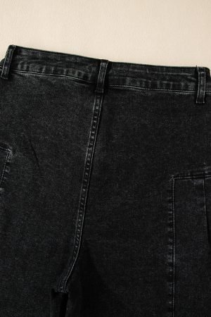 Dark Grey Pleated Wide Leg Mineral Wash Denim Pants - Image 6