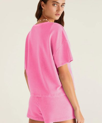 Bonbon V Neck Drop Shoulder Tee and Patchwork Drawstring Shorts Set