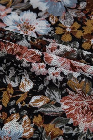Brown Floral Long Sleeve High Neck Sheath Mesh Blouse - Image 6