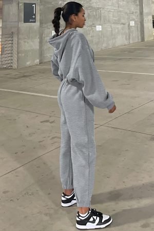 Gray Solid Drop Shoulder Hoodie and Joggers Activewear Set - Image 3