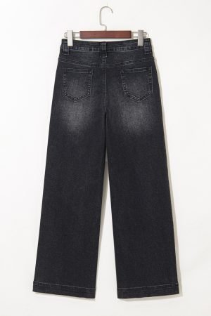Black Wide Leg Pocketed High Waist Jeans - Image 5