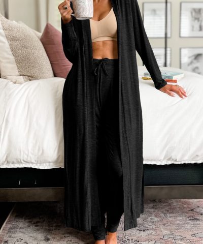 Black Split Long Cardigan and Skinny Pants Lounge Set
