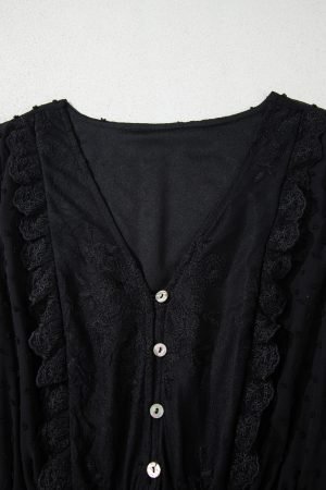 Black Dotty Lace Mesh Flowy Maxi Dress - Image 7