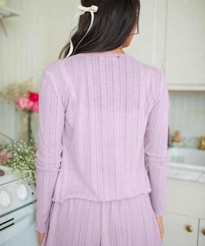 Orchid Petal Delicate Texture Cropped Cami Shorts and Cardigan 3pcs Lounge Set