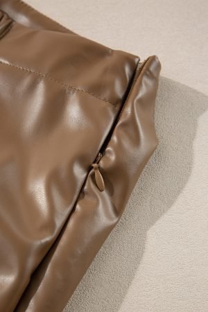 Coffee Bowknot Faux Leather Mini Skirt - Image 8