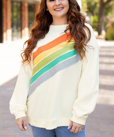 white Rainbow Raglan Sleeve Crew Neck Plus Size Sweatshirt