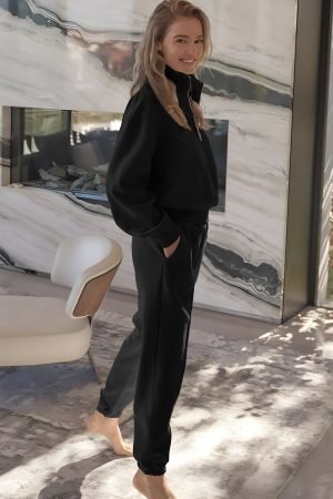 Black Half Zip up Pullover Active Top and Joggers Set - Image 3