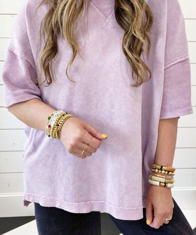 Orchid Petal Mineral Wash Drop Sleeve Patchwork Plus Tee