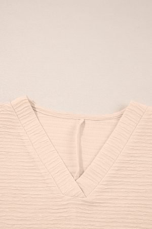 Apricot Textured V Neck T Shirt and Shorts Set - Image 5