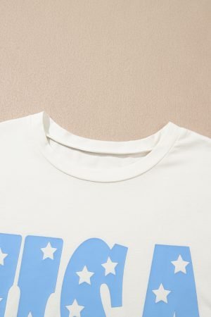 Sky Blue USA Graphic Crewneck Plus Size Patriotic Tee - Image 7