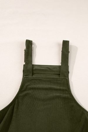 Vineyard Green Solid Front Pockets Sleeveless Corduroy Overall Dress - Image 10