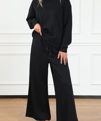 Black Ultra Loose Textured 2pcs Slouchy Outfit