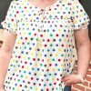Apricot Plus Size Colorful Polka Dots Tie Neck Puff Sleeve Blouse