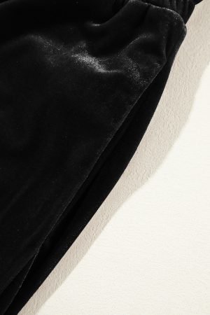 Black Solid Drawstring Waist Wide Leg Pants - Image 8